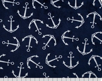 Minky Fabric By The Yard, Navy Anchor Minky Fabric, Anchor Cuddle Minky Fabric, Shannon Fabric, Nautical Anchor Minky, Sold By The Yard