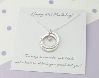 Personalised 21st Birthday Gift For Her, Personalized 21st Birthday Gift For Daughter, 21st Birthday For Her - 21st Birthday 2 Ring Necklace