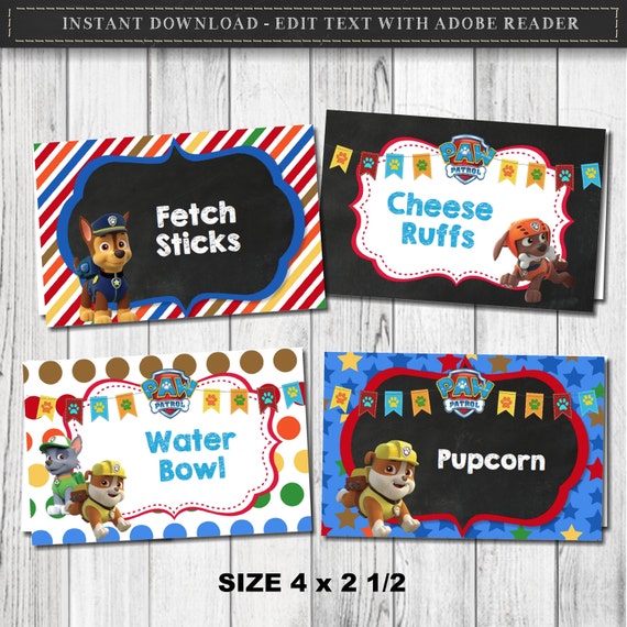 Paw Patrol Editable Food Tent Cards Paw Patrol by KBKreations209