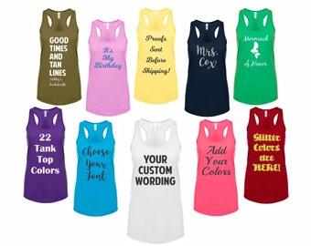 Custom Personalized Fitted Tank Tops, pick your wording! Great for friends, parties or just yourself! Buy 5 get 1 free!! Fitted Tanks!!