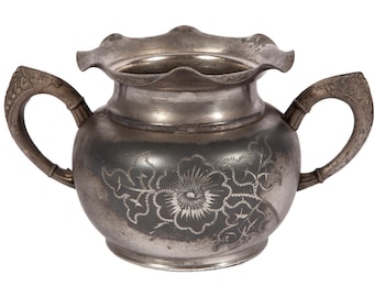 FREE SHIPPING: Antique Vintage Victorian Quadruple Silverplate Etched Sugar Bowl