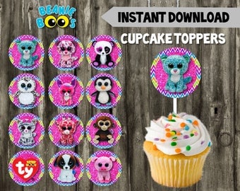 Beanie Boo Cupcake Toppers // DIY // 12 Beanie Boo Toppers // Instant Download // Printable // Pet Adoption Party // Beanie Boo Birthday