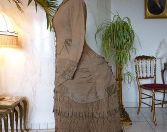 1878 Princess Style Bustle Dress, antique dress, Victorian Dress, Antique Gown, ca. 1878