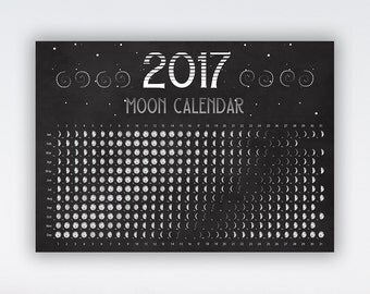 INSTANT DOWNLOAD, 65% off SALE Calendar Moon 2017 Lunar calendar 2017 Moon phase A4 Printable moon calendar Hemisphere Moon 2017 Full moon