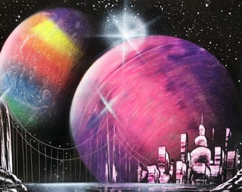 Gift ideas Science art Gift Space gifts Space painting Universe painting Spray paint art Science teacher gift Universe art Nebula painting