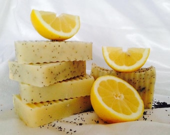 Lemon Poppyseed Soap Bar- vegan, artisan, Canadian, handmade, citrus soap, exfoliating poppy seeds. Homemade with Coconut oil. Made in Canad