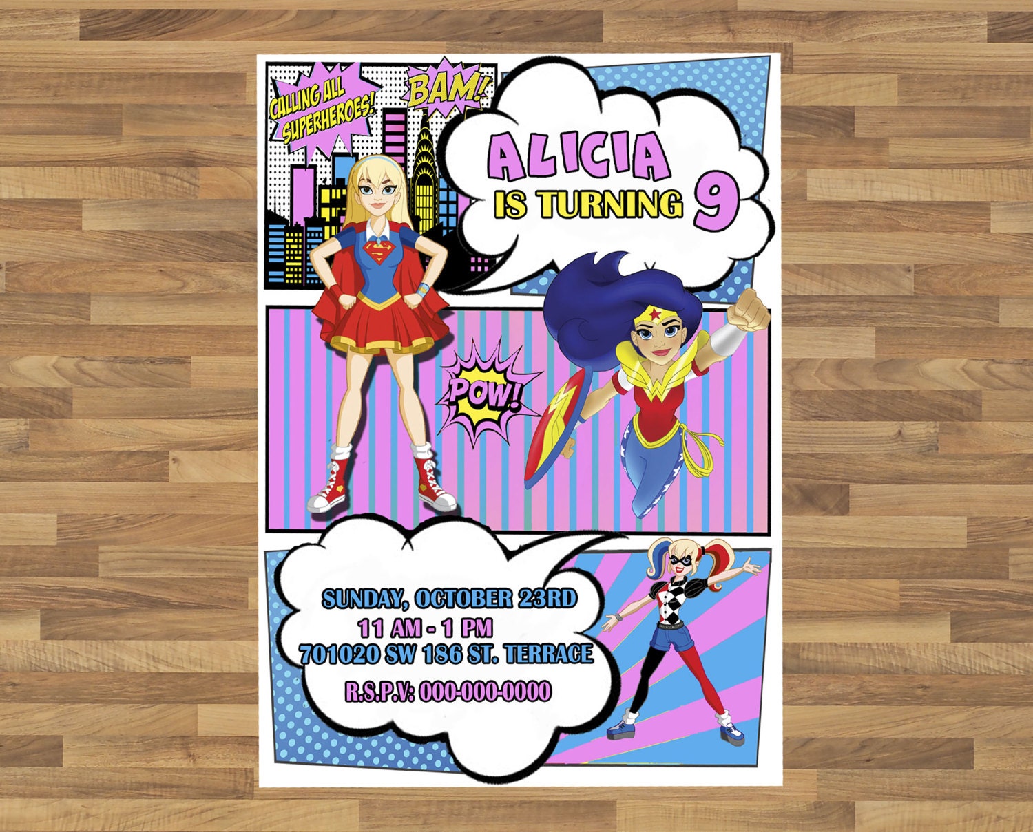 DC Super Hero Girls Birthday Party Invitation Digital