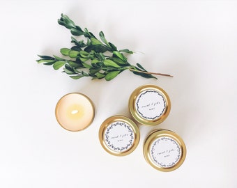 Set of 50 Wedding Favors, 2 oz Gold Tin Personalized Candle, Candle Wedding Favor, Wedding Favor Candles, Party Favors, Baby Shower Favors