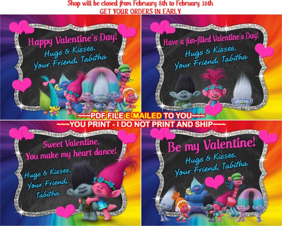 Printable Trolls Personalized Valentine's Day Card To Print