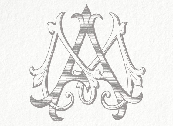 Digital Wedding Monogram AM MA Vintage Double