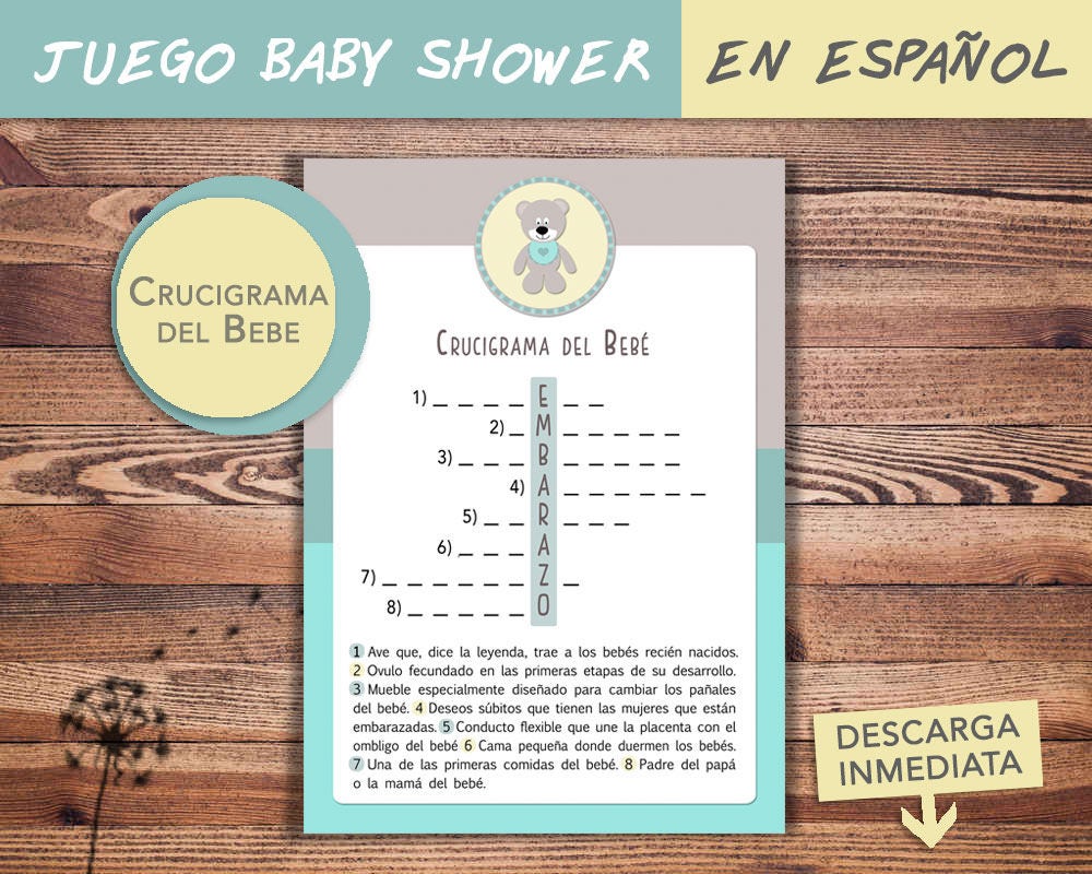 Juego Baby Shower En EspaÑol Crucigrama Baby Shower