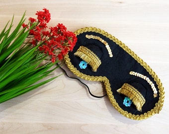 Rich Silk Sleep Mask Holly Golightly with Eyelashes Audrey Hepburn Night Mask Breakfast at Tiffany's Eye Mask Handmade Sleeping Mask