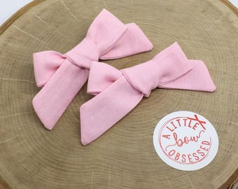 Light Pink Cotton Schoolgirl Hair Bow, Single Bow or Pigtail Set, Girls Hair Bows, Solid Hair Bow