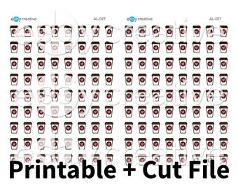 Cute Coffee Cups - Printable Planner Stickers + Cut File - AL-027 - INSTANT DOWNLOAD