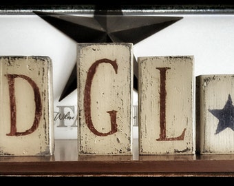 Wooden Old Glory Block Set-primitive decor-home decor-Americana decor-old glory-Wooden block set decor-primitive home decor- americana