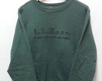 LL BEAN Big Logo Spellout Dark Green Sweatshirt Size Large