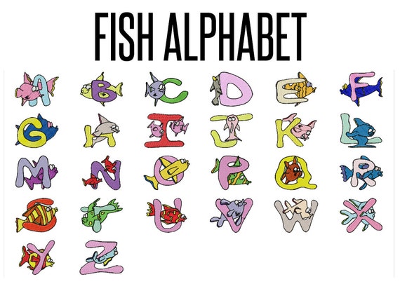 fish alphabet machine embroidery pattern 4 inch hoop design