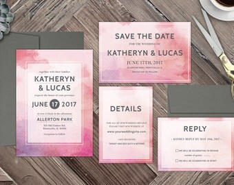Blush Watercolor Wedding Invitation, Elegant Wedding Invitation, Water Color Wedding Invite, Modern Wedding Invitation, Watercolor Invite