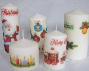 Set of 5 Christmas Candles different sizes - can be personalised