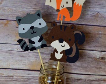 Woodland Friends Centerpiece Fox-Squirrel-Raccoon- Forest Friends- Woodland animals- Birthday Party- Decorations- Party- fox baby shower