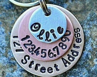 Dog Tags - Pet ID Tags - Cat Tag - Pet Accessories - Collar Tags - Pets - Pet Tag - Custom ID - Mixed Metals includes street address