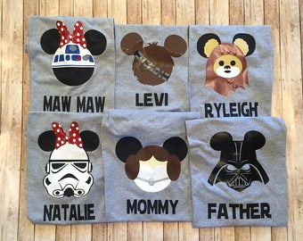 Family Shirts- Star Wars -Set of 6 FAMILy PACk - You choose the character for each shirt with One FREE Name- YoU cHOOSE the CHARACTER