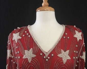 Red Star Beaded Vintage Dress