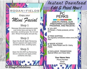 Randf Business Cards - Rodan and Fields Mini Facial Cards - Lash Boost Cards - Editable Contact Information - Instant Download - Edit & Prin