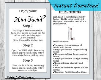 rodan and fields mini facial cards - ready to print - randf business - DIY - lash boost cards - instant download