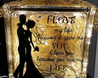 I Love My Life Lighted Glass Block