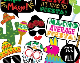 Cinco De Mayo Photo Booth Props - 32 Printable Party Props, Mexican Fiesta, Nacho, Taco, Tequila, Margarita, Sombrero - INSTANT PDF DOWNLOAD