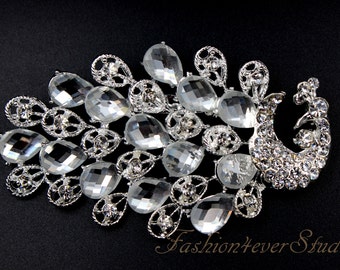 4 inches Rhinestone Silver Brooch, Crystal Brooch with Pin On The Back, Silver Brooch, Wedding Jewelry, Wedding Accessories