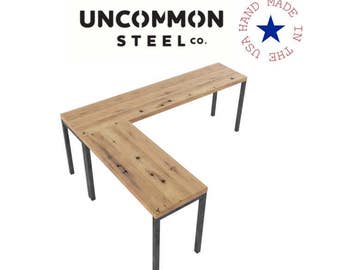 L Shaped Desk, Reclaimed Wood Desk, Computer Desk, Industrial Desk, L Desk, Distressed Wood Desk, Solid Wood Desk, Barnwood Desk, L Shape