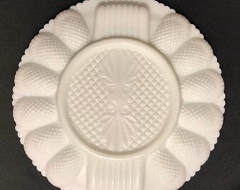 Vintage Scalloped Milk Glass Egg Plate by L.E. Smith Glass Heritage c. 1950