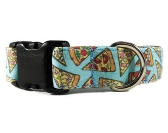 Blue Pizza Dog Collar Gift For Pizza Lover by Oh My Paw'd