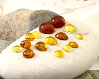 Job Lot of Genuine Baltic Amber Cabochons, Oval, Round, Heart