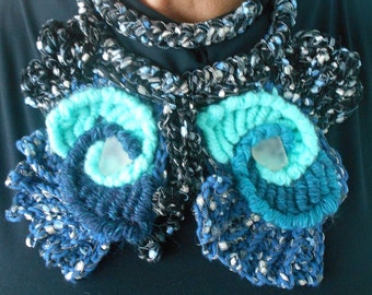 Freeform Crochet Necklace Collar with Sea Glass