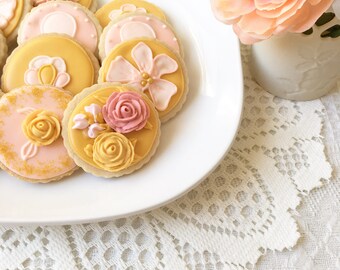 Pink and Gold Cookies, One Dozen, Sugar Cookies, Birthday Cookies, Baby Shower Cookies, Wedding Cookies, Wedding