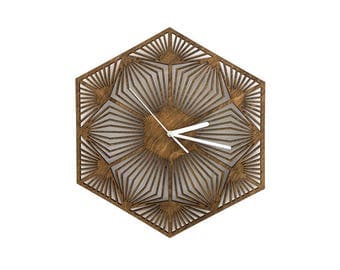 Geometric Wall Clock - laser cut clock, handmade clock, wood clock, laser cut wood, wood art, geometric wooden clock, unique wall clock
