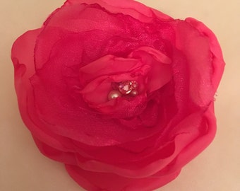 PrettyBoutique Girls Women Chiffon Gold Polka Dots Flower Hair Clip Bobble Brooch Pin (3.5cm Safety Pin, White