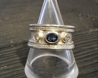 Sapphire ring, sterling silver ring, silver ring, diamond ring, sapphire, diamond