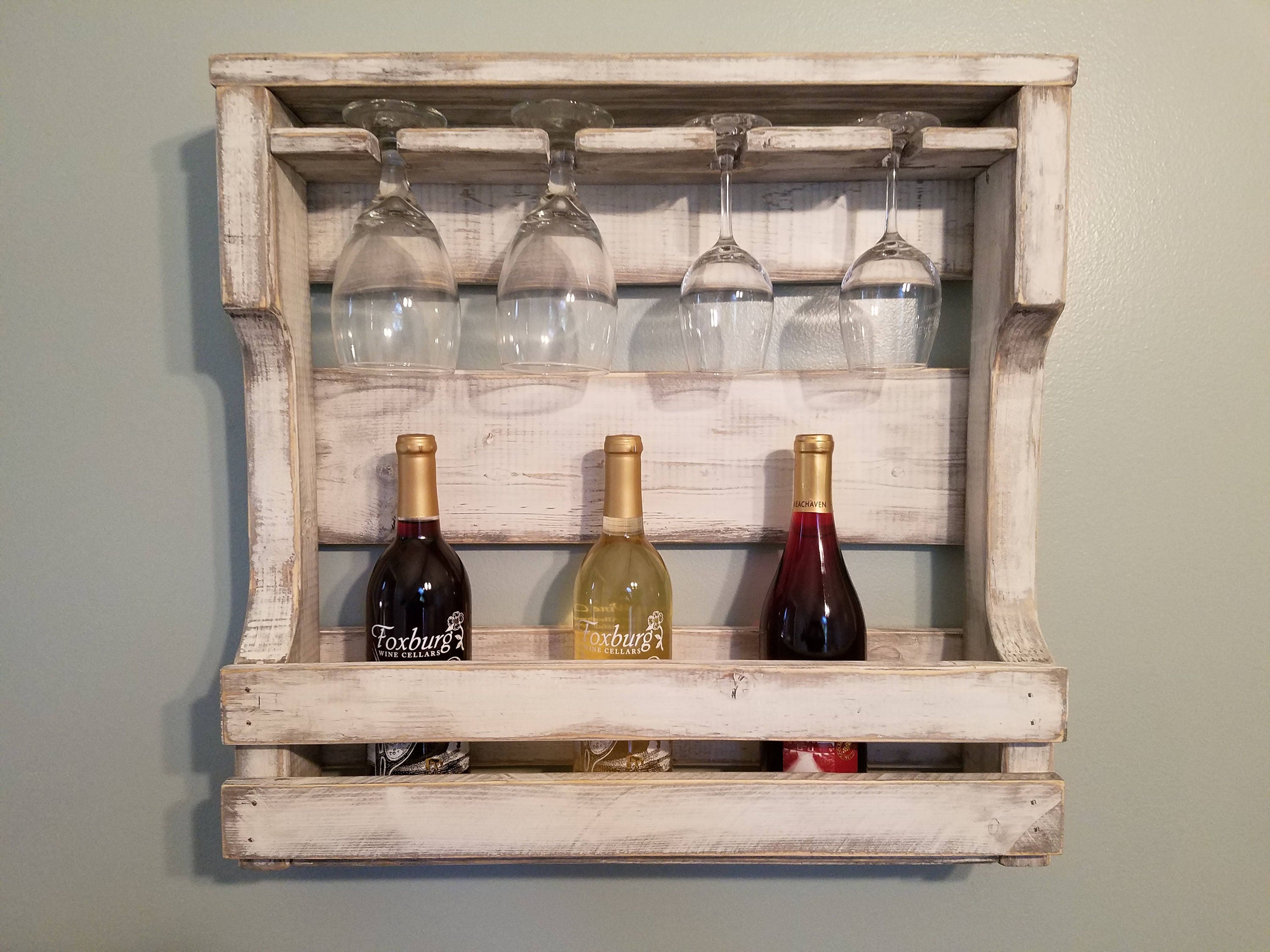 Antique White and Gray Distressed Pallet Wine Rack