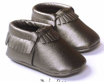 Baby Metallic Grey Moccasin Shoes
