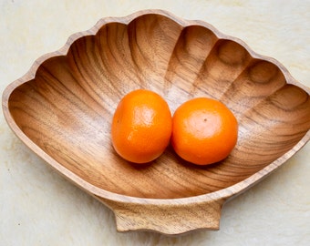 Vintage Mid-Century Modern Retro Wooden Bowl Shell-Shape, Wooden Bowl Ocean Theme, Retro hölzerne Schüssel Shell-Form, Holz Schale