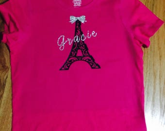 Girls Birthday Trendy Personalized Paris Eiffel Tower Shirt