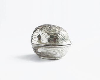 Vintage Silver Plated Walnut Shaped Nut or Candy Dish, Mid Century Modern