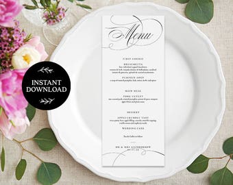 Menu Editable pdf Template, INSTANT DOWNLOAD Rustic Dinner Menu Wedding Menu Card, DIY Rustic Menu Printable, pdf, Digital file - Aster