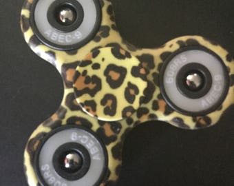 Fidget Spinner- Hand spinner- Stress reducer- ADHD/ADD- Desk toy- Finger focus- Tri spinner-Glow in dark Leopard pattern fully assembled P1