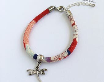 Red Japanese chirimen cord and Dragonfly charm bracelet