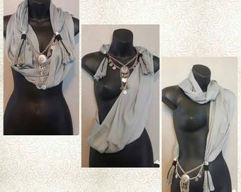 GRAY Scarf Wrap Necklace - Scarves - Wrap - Handmade - Fashion
